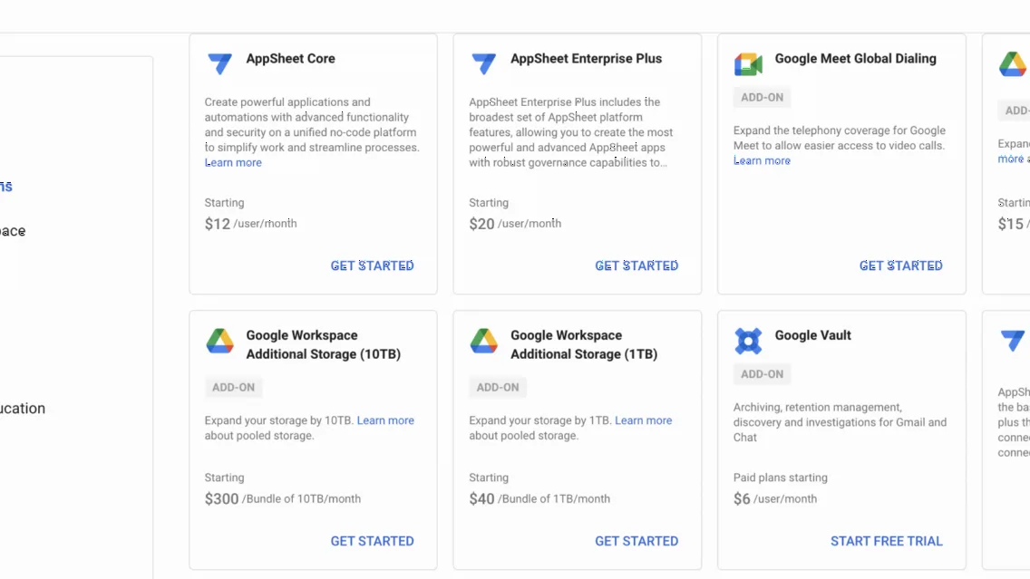 Purchase additional storage packages directly for user storage (100GB, 1TB, 10TB) of Google Workspace through providers.